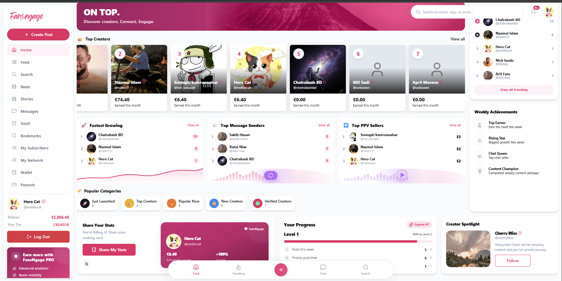 FansNgage — Creator & Fan Subscription Platform (Laravel, Vue.js, Redis, WebSockets)